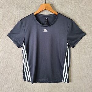 Adidas Shirt Womens Small Black‎ White Aeroready Crew Neck Striped Athletic